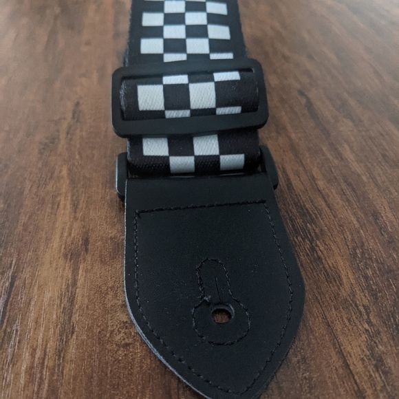 2/$15 NEW Black and White Checkered Guitar Strap- Leather Ends - Picture 2 of 4